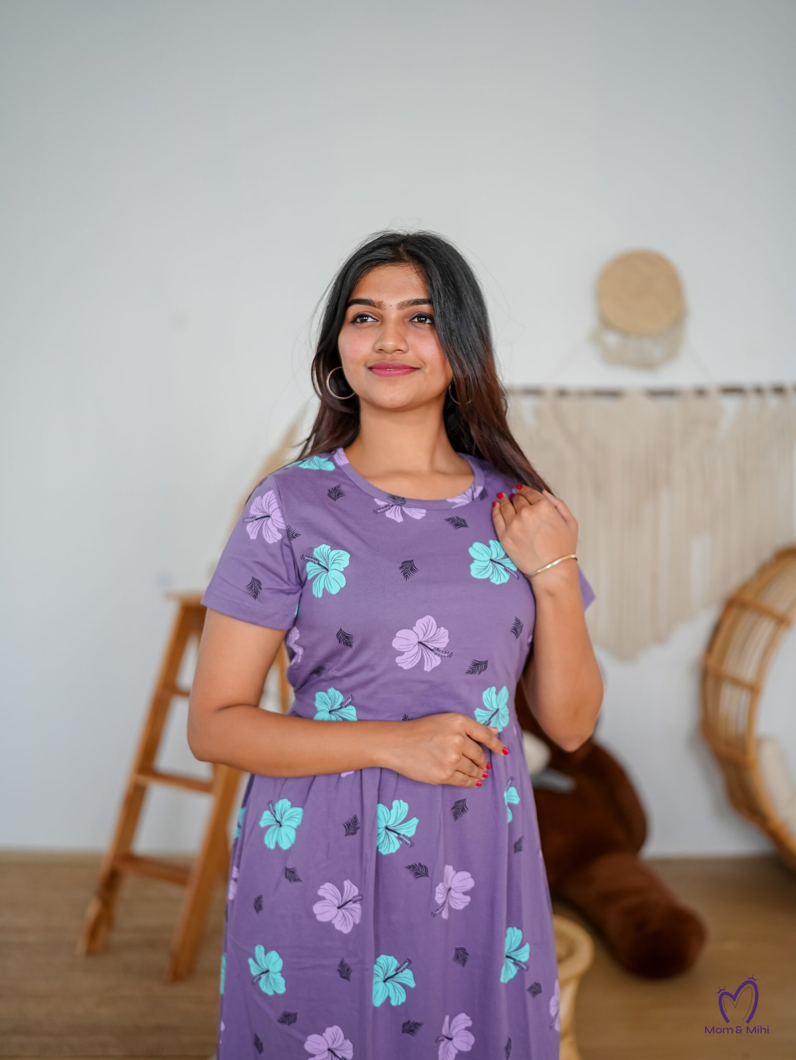 Maxi Chembaruthi Soft Cotton Maternity Dress view 3