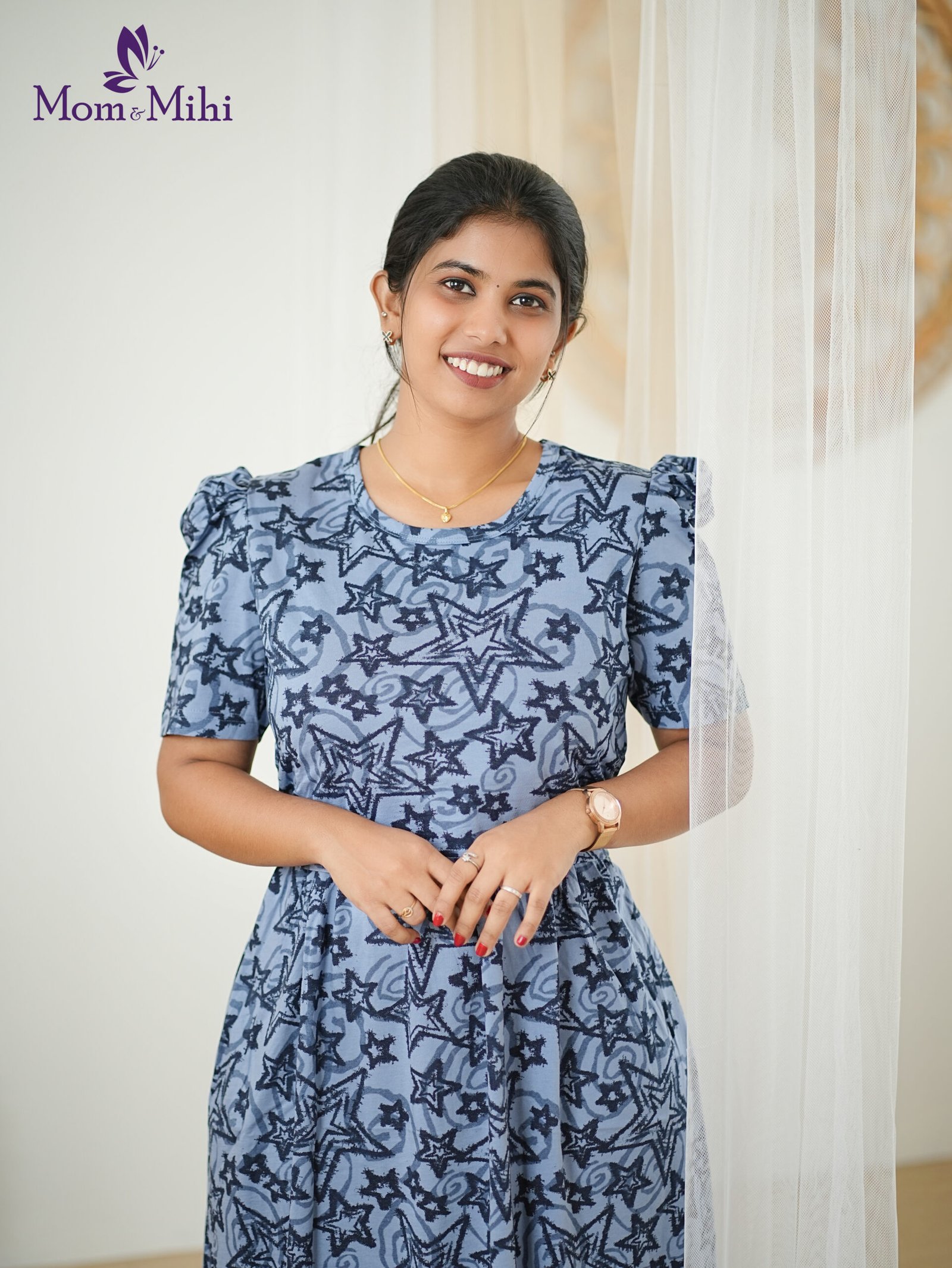 Mia Soft Cotton Maternity Dress|Calf-Length alt