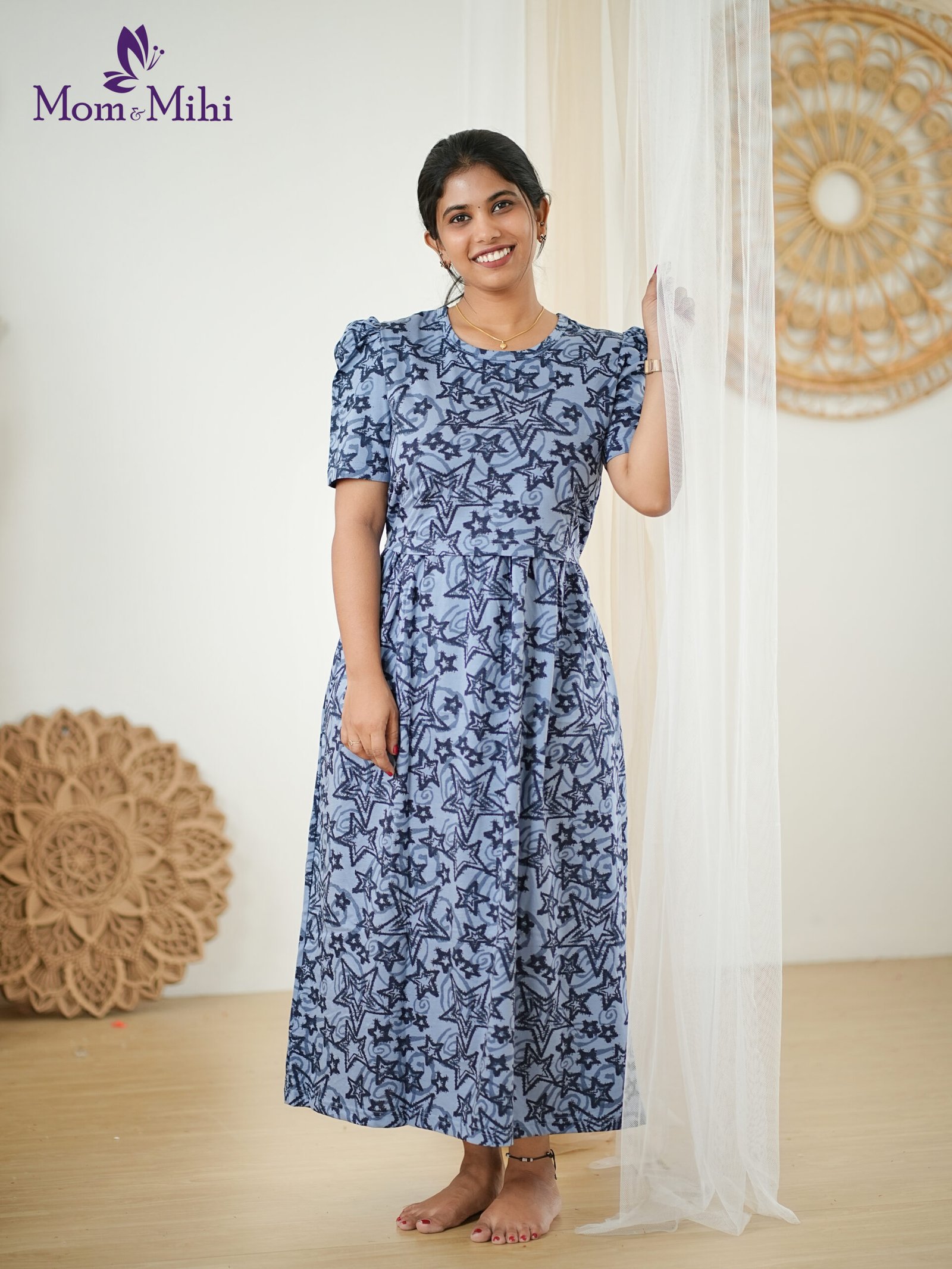 Mia Soft Cotton Maternity Dress|Calf-Length