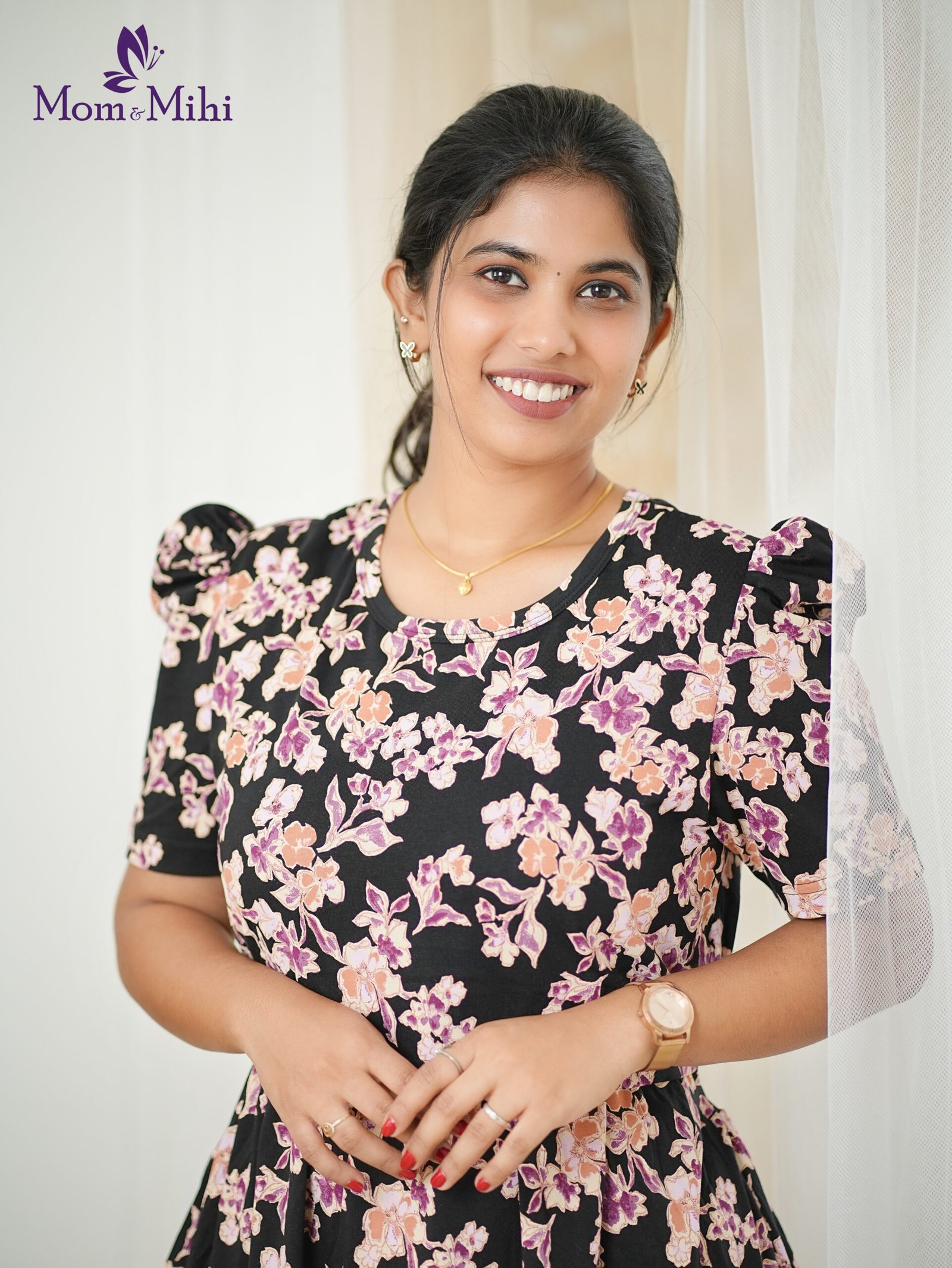 Avikha Soft Cotton Maternity Dress|Calf-Length view 3