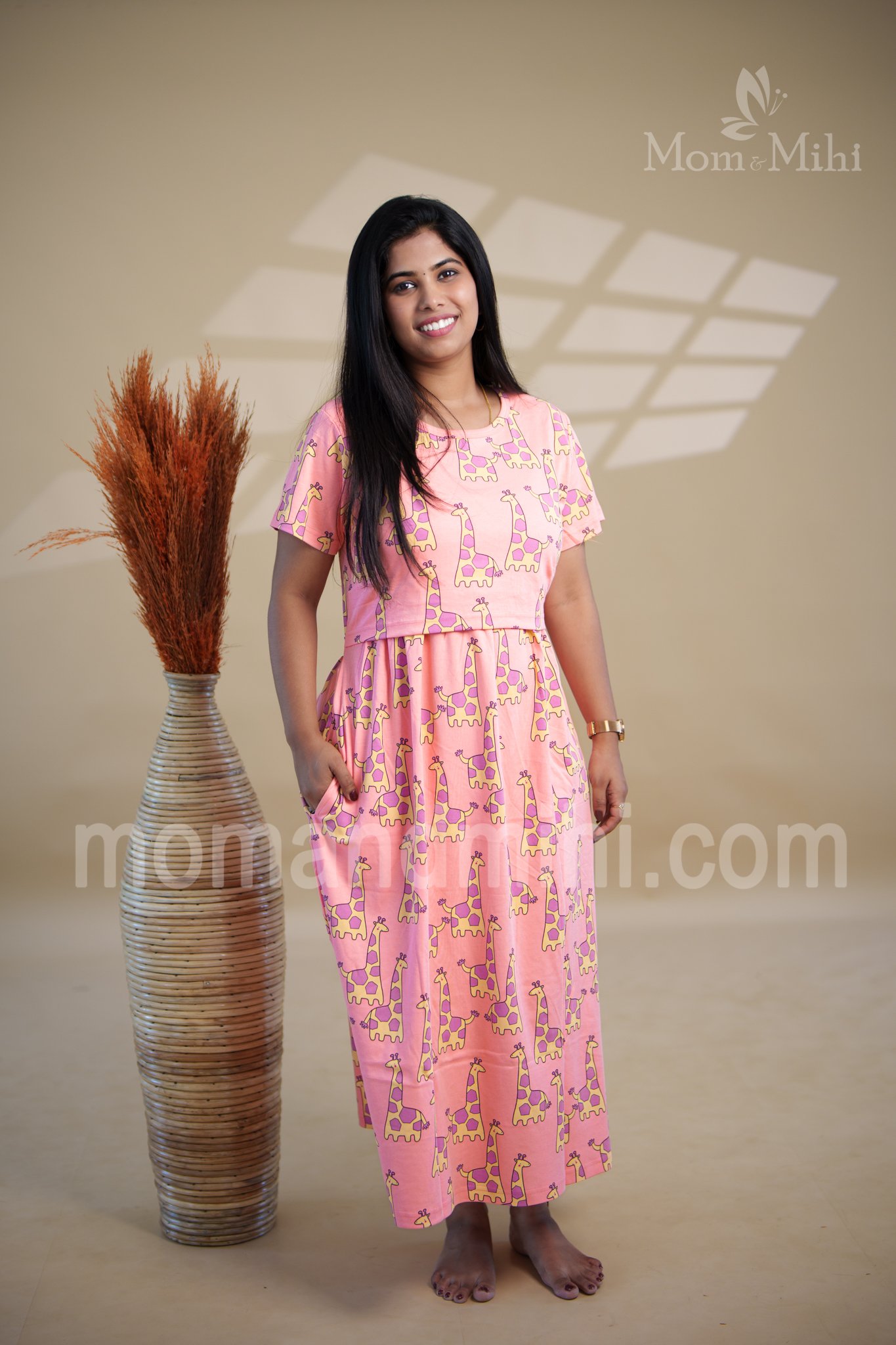 Ihita Soft Cotton Maternity Dress|Calf-Length