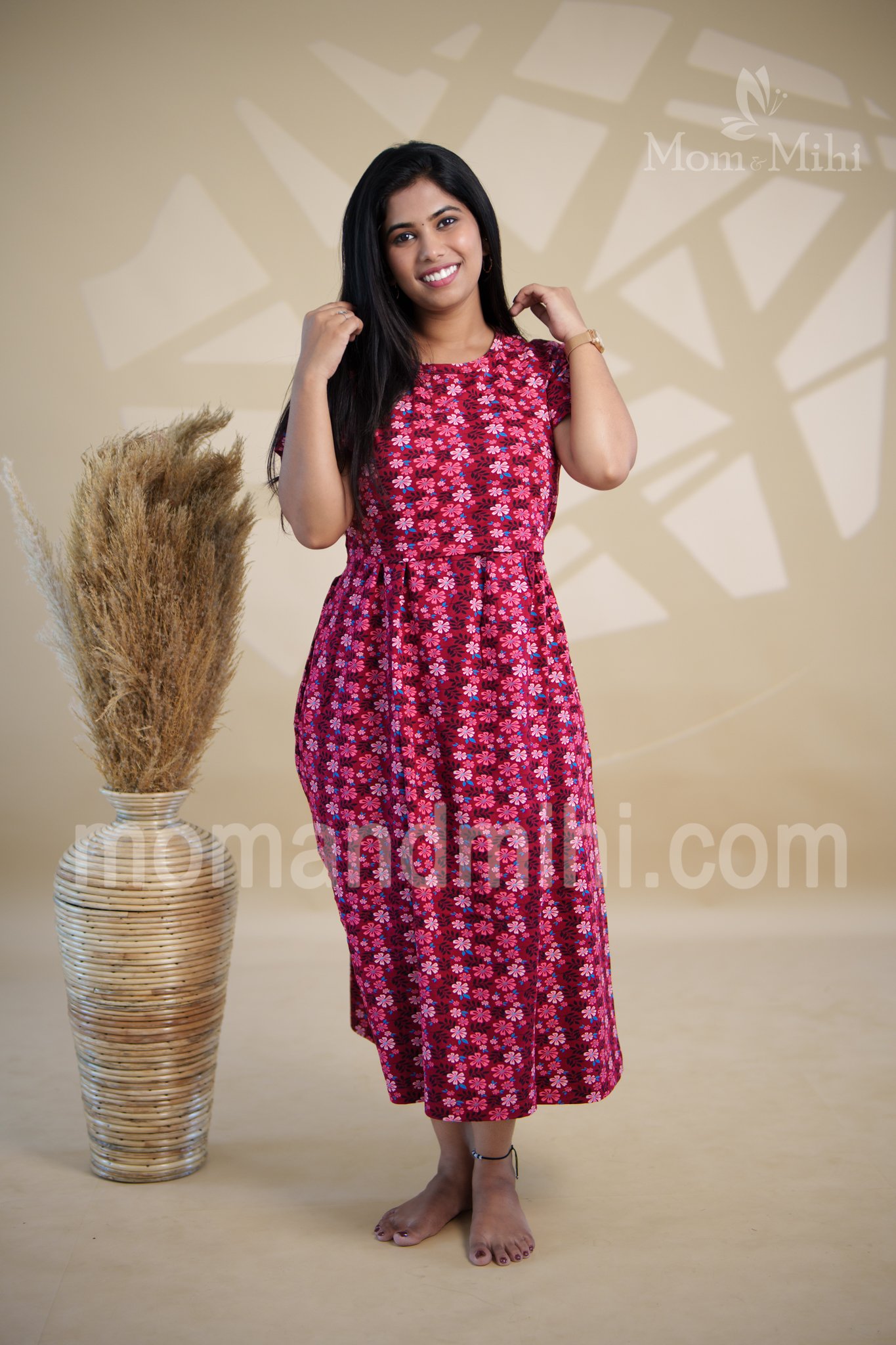 Minu Soft Cotton Maternity Dress|Calf-Length