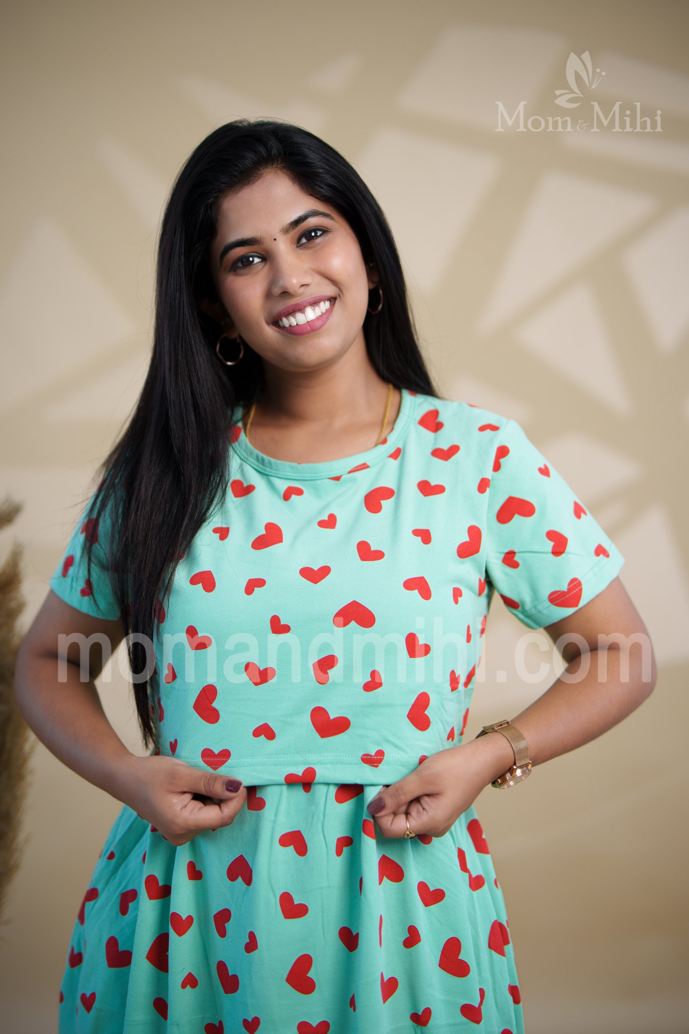 Nandita Soft Cotton Maternity Dress|Calf-Length view 3