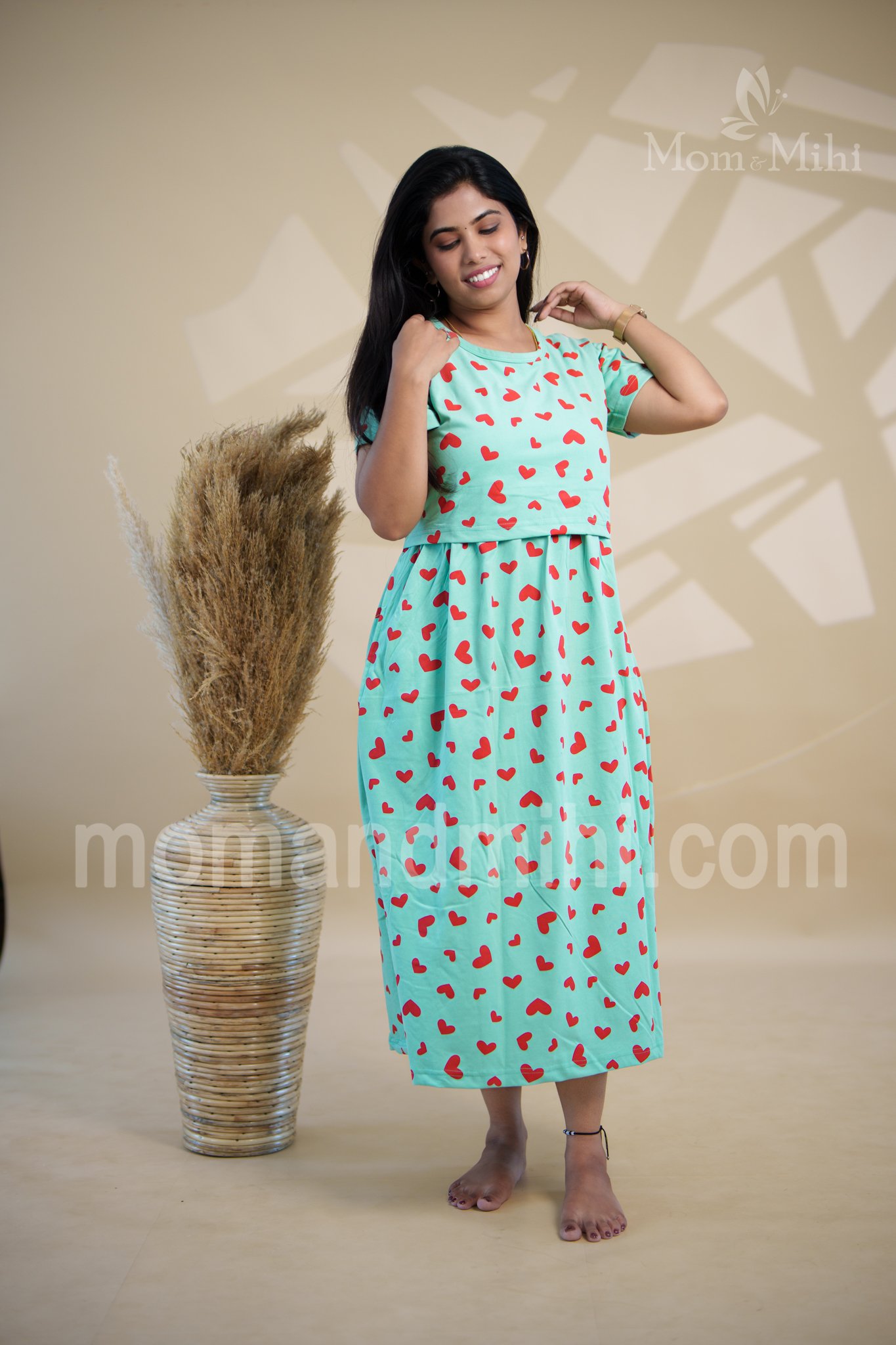 Nandita Soft Cotton Maternity Dress|Calf-Length