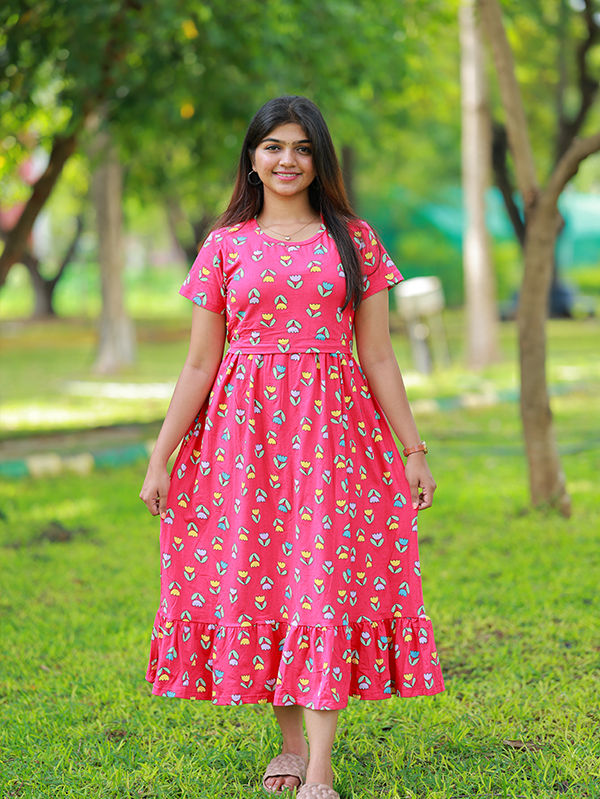 Maxi Nihika Soft Cotton Maternity Dress| Frill Model