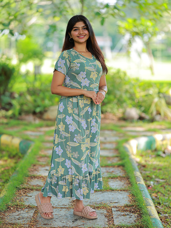 Maxi Jenny Soft Cotton Maternity Dress| Frill Model