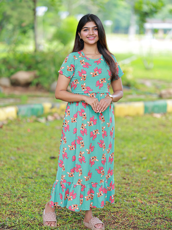 Maxi Deer Soft Cotton Maternity Dress| Frill Model – Minya The Design Studio