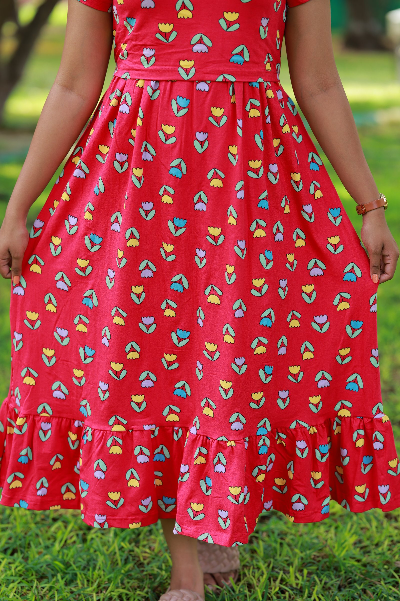 Maxi Nihika Soft Cotton Maternity Dress| Frill Model view 6