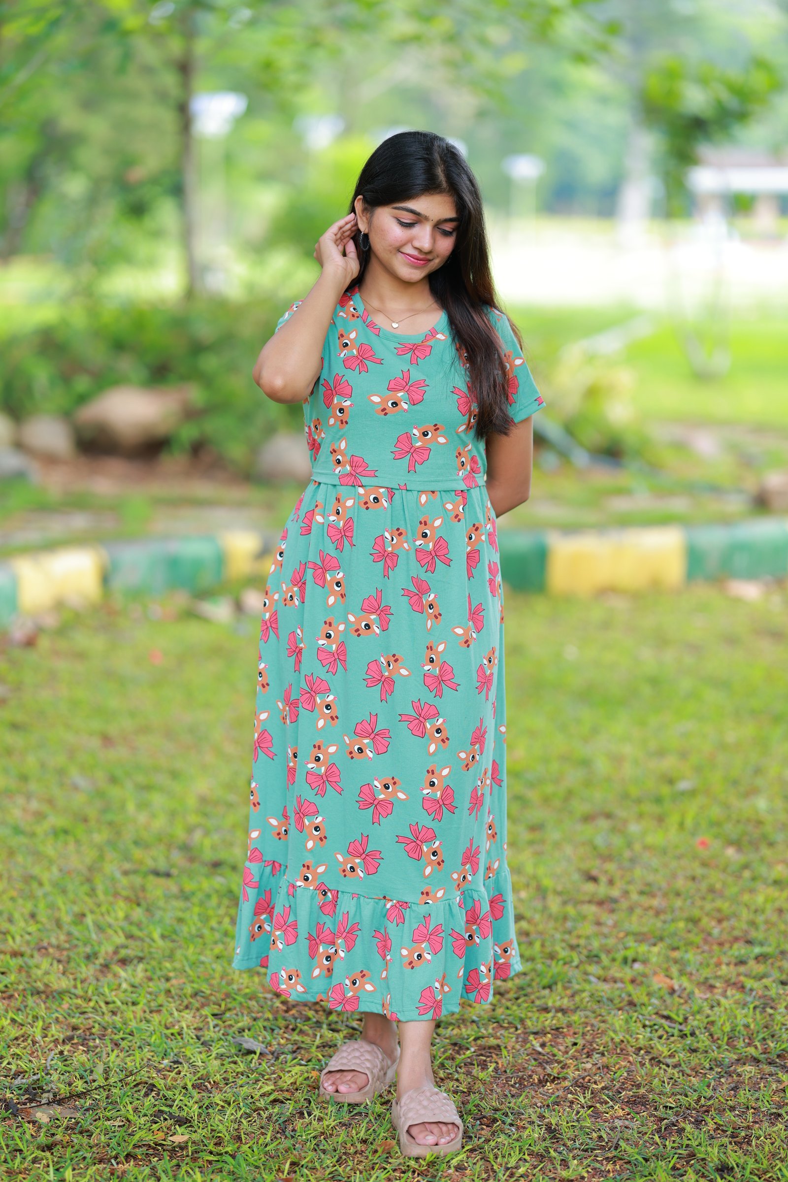 Maxi Deer Soft Cotton Maternity Dress| Frill Model alternate