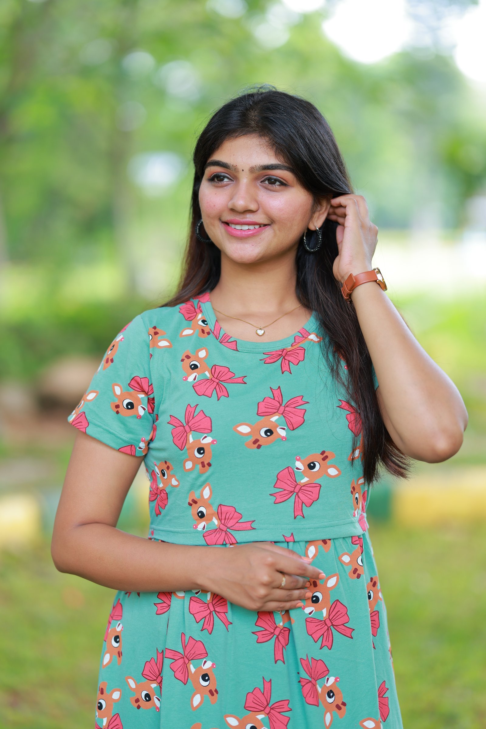 Maxi Deer Soft Cotton Maternity Dress| Frill Model view 3
