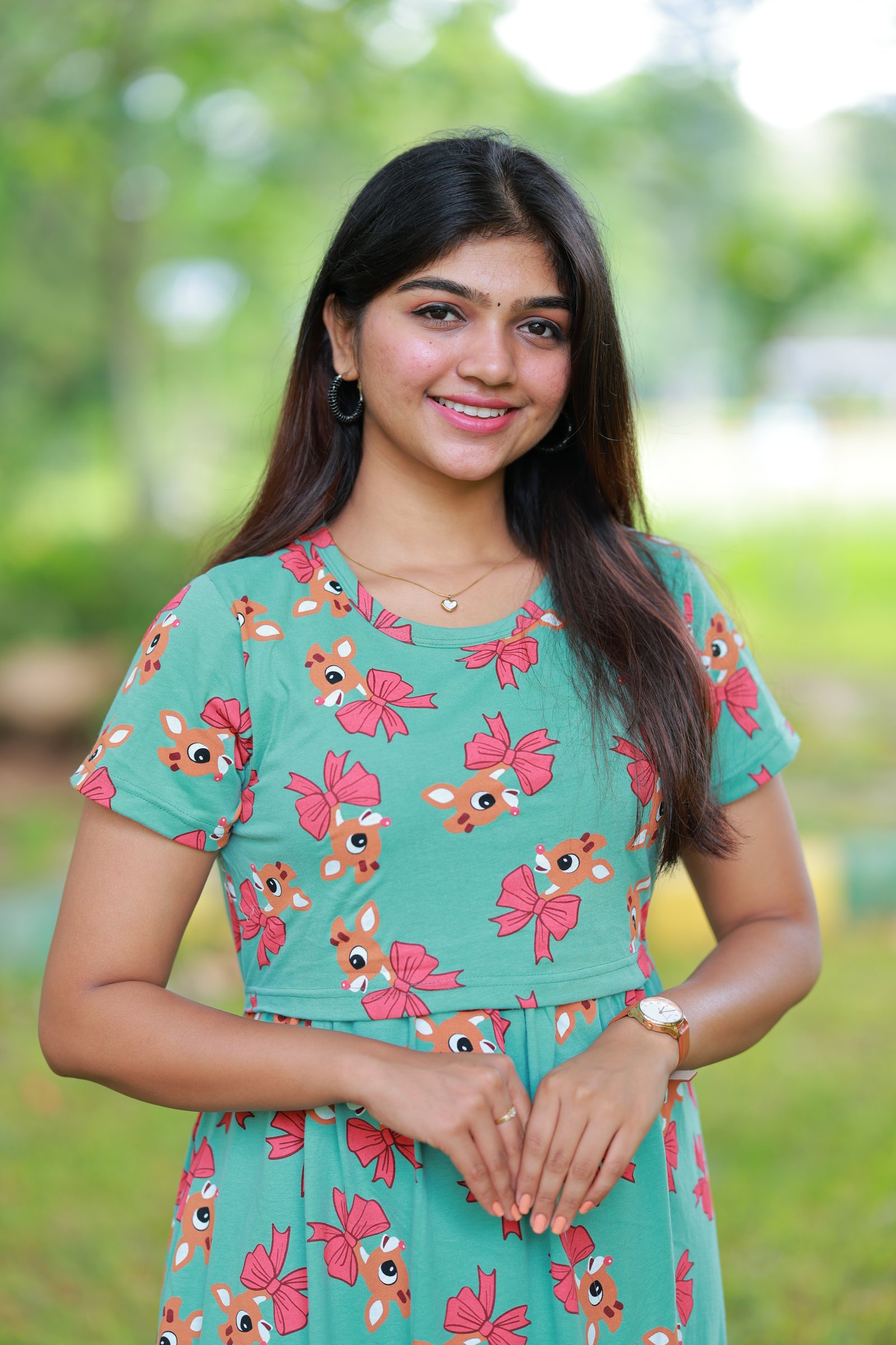 Maxi Deer Soft Cotton Maternity Dress| Frill Model view 4