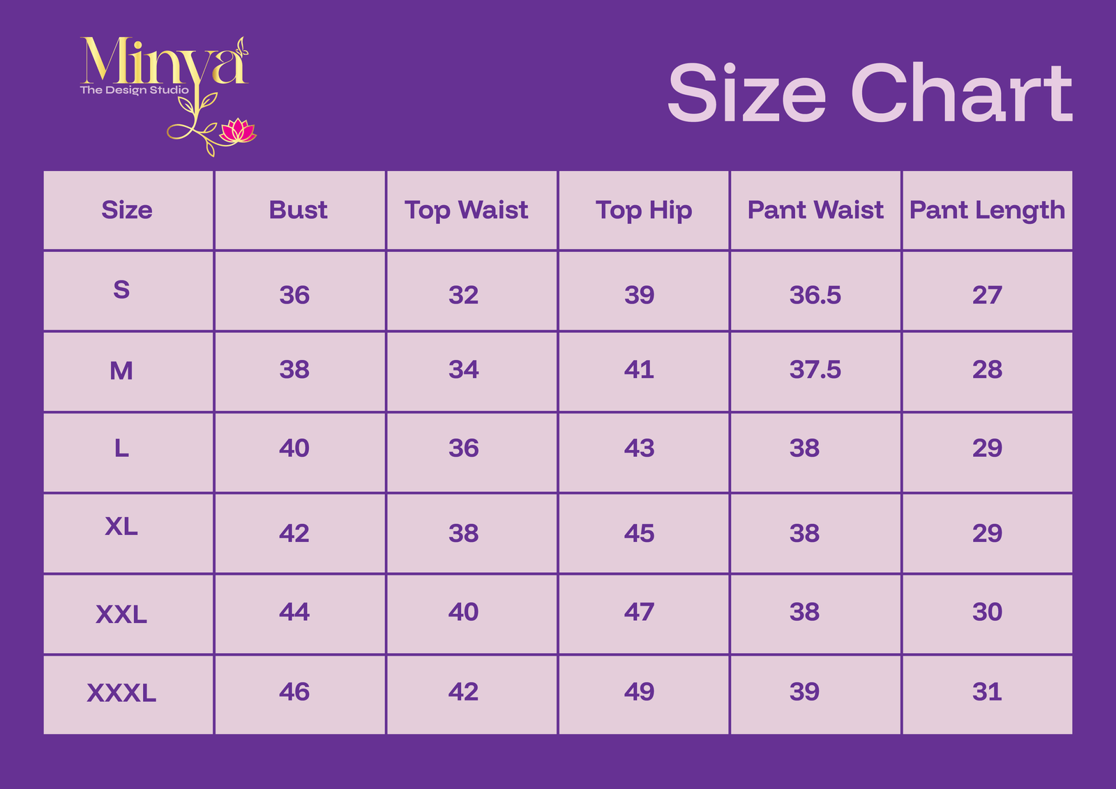Size chart for Benisha Yellow Printed Kurti set [ Top + Bottom + Dupatta]